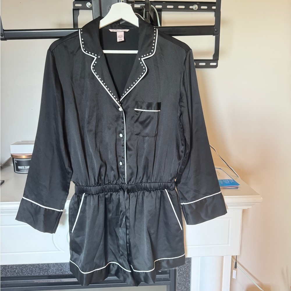 Victoria’s Secret black satin one-piece pajama size S